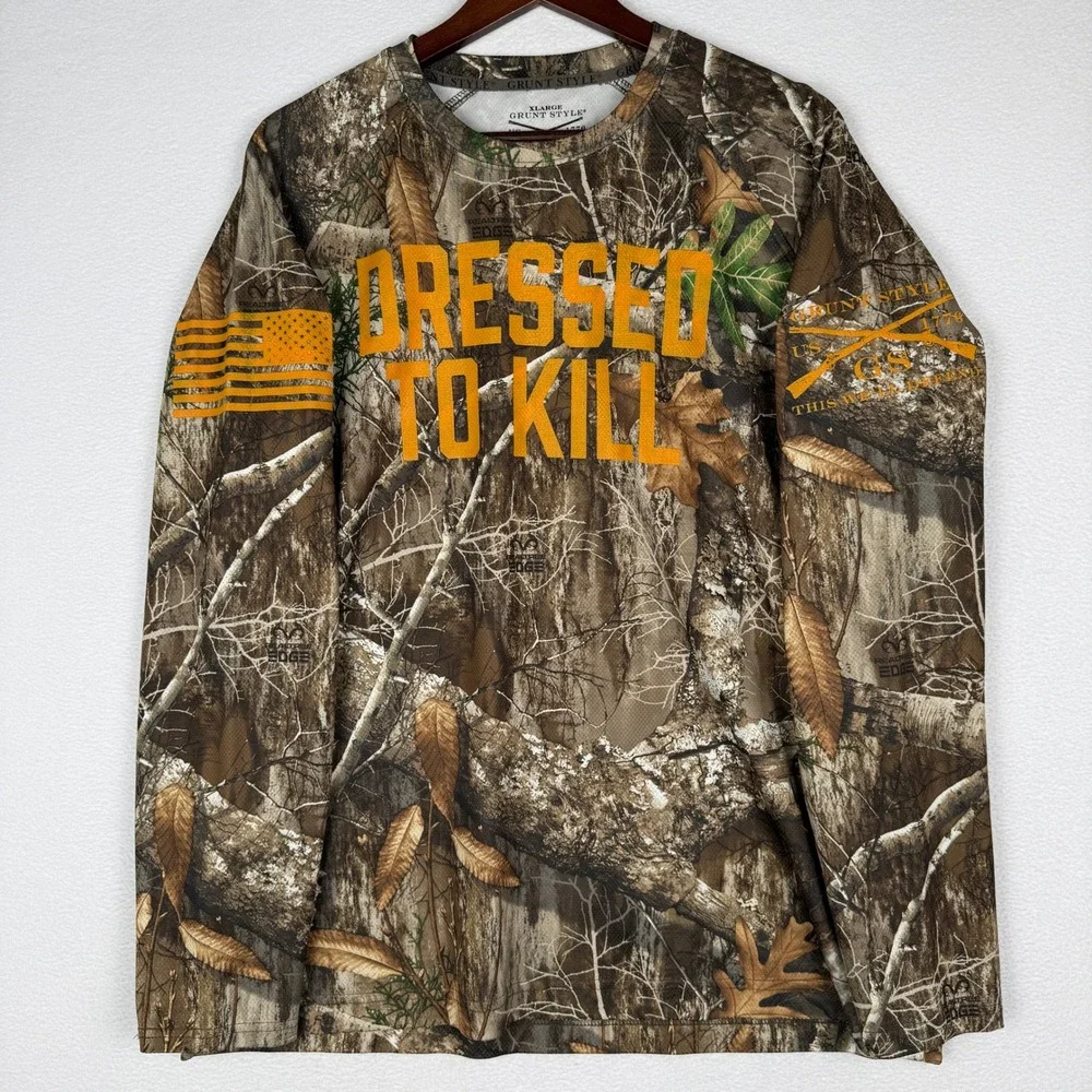Grunt Style T-Shirt Mens XL Camo Dressed To Kill Realtree Edge Long Sleeve Tee